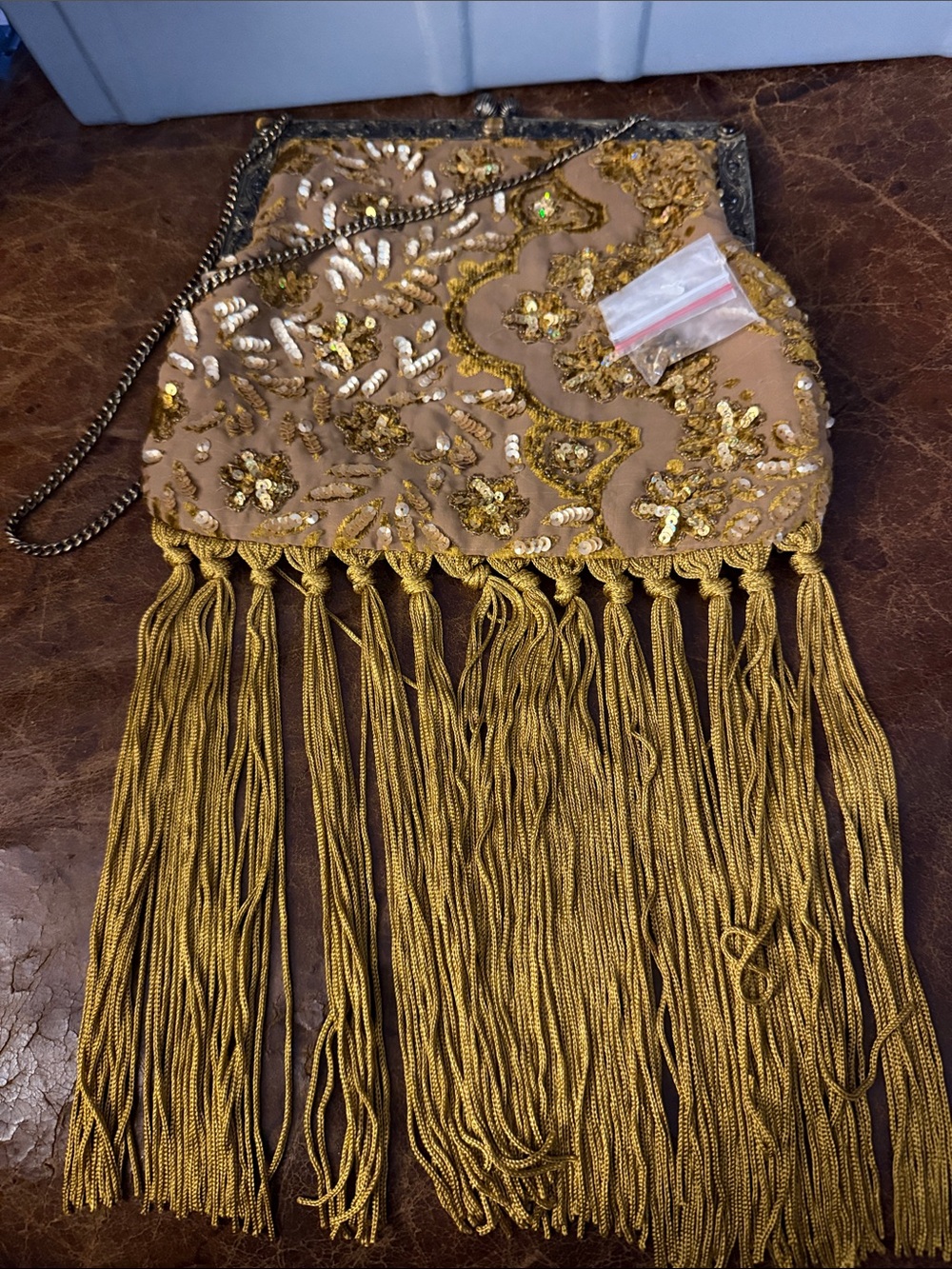 Vintage 90s Christiana Hand-Beaded Silk Fringe Art Deco Flapper Purse